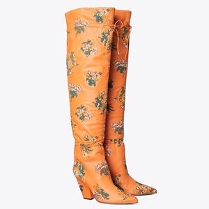 Tory Burch Lila Embroidered Over the Knee Scrunch Boots